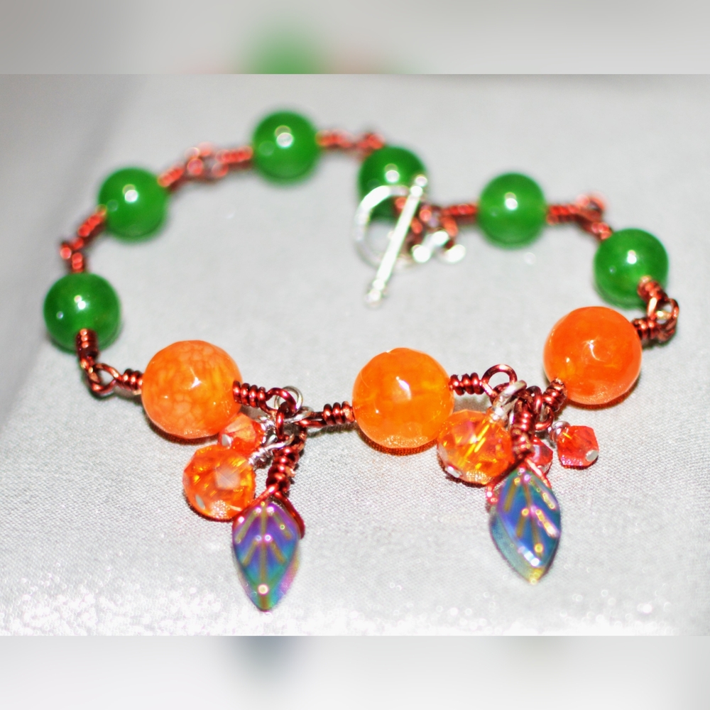 Fall Feels orange and green bracelet BC-15-007